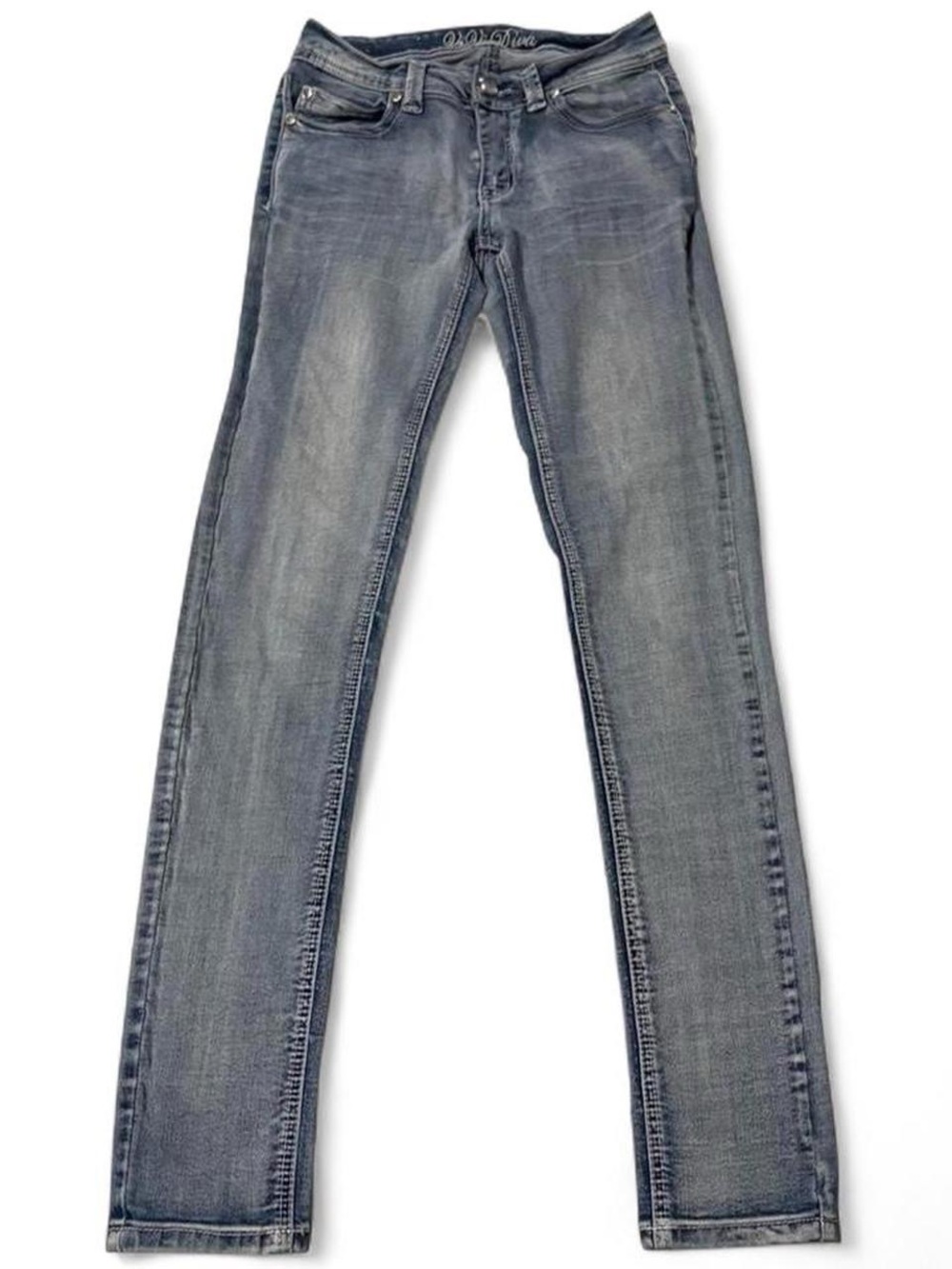 Y2K skinny light wash jeans with embroidered cross back pockets